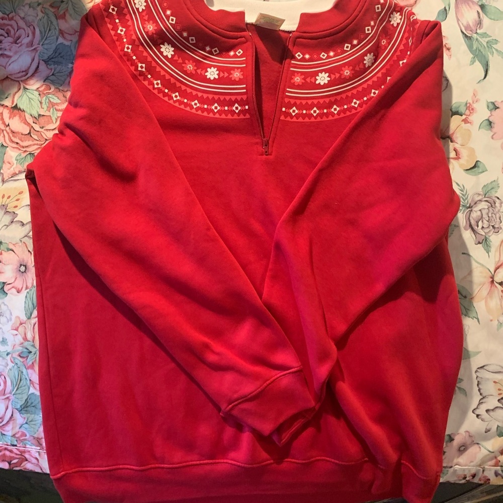 Blair Red Women's Sweatshirt with Nordic Pattern 3/4 Zipper Size Large